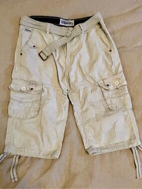 Superdry Men’s Cream Cargo Shorts with Integrated Belt